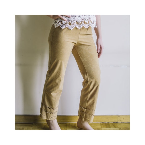 Mustard Yellow Pants With Elastic Waist, High Wais