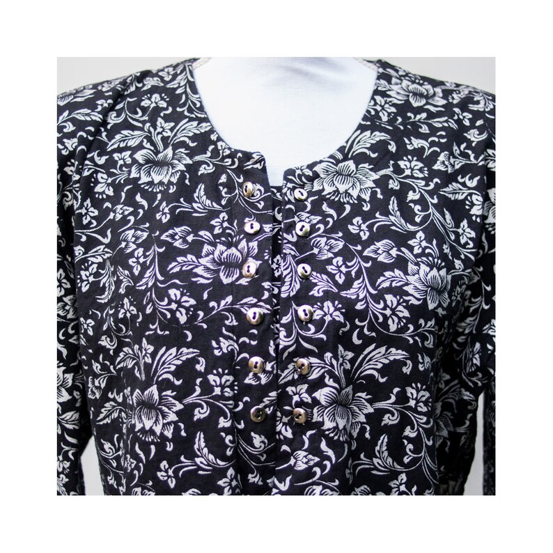 80s Vintage Black and Silver Paisley Print Crop Blazer Jacket Size L Large
