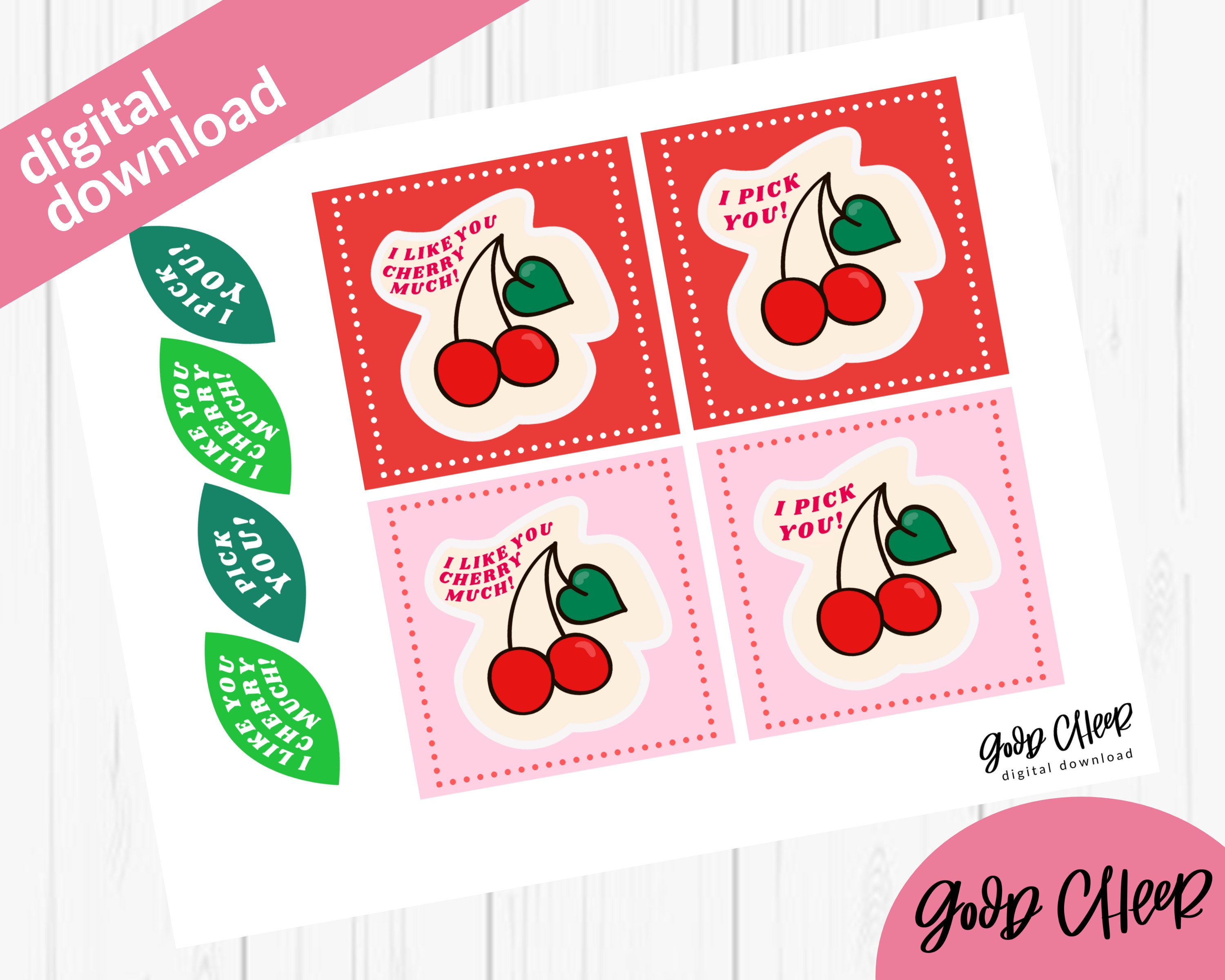 Printable Valentine | I Like You Cherry Much (cherry Themed, Digital ...