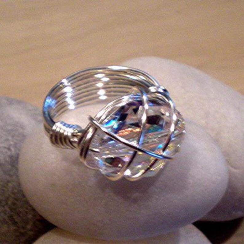 Ring Wire Wrapped Swarovski AB Crystal in Rose Gold Sterling image 1