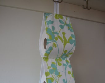 new home housewarming gift white fabric with green leafs storage Holder/ bath decor /toilet roll holder