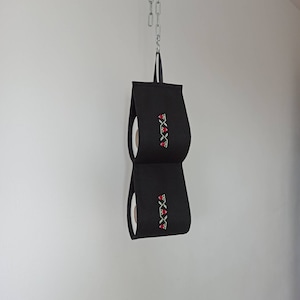 Small space soft furniture. Black fabric toilet roll holder. Embroider home decor. Camper storage.