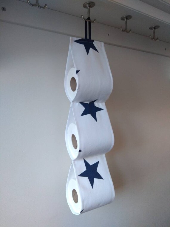 Fabric Toilet Roll Holder with white and navy stripes fabric for //2//3//4//5 rolls
