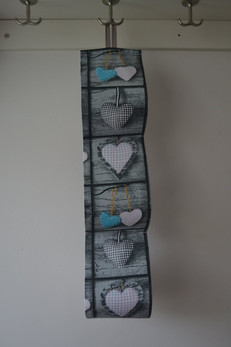 Bathroom storage. Fabric Toilet paper Holder. Door hanger. Storage at the wall / at 2 or 5 rolls / grey with blue hearts. image 2