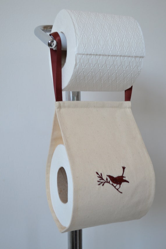 Portarrollos de papel higiénico de tela decorativa para baño beige pájaro  bordado. Porta papel WC. Funda para rollo de repuesto. -  España