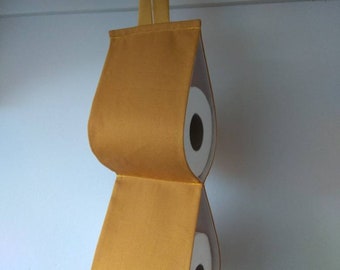 Mustard yellow fabric toilet paper holder. Door/wall storage- for 2 rolls.home decor. Small bath storage.