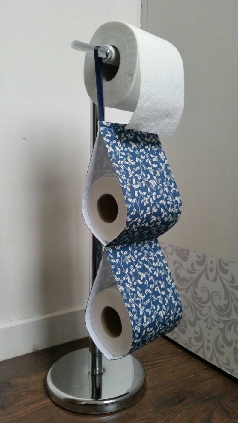 Fabric Decorative Toilet Paper Holder / Blue With Cream Leafs Etsy