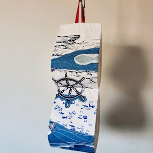 Nautical fabric toilet paper holder storage at 2 rolls-white blue. Small bath storage. Easy to store toilet roll holder in small spaces.