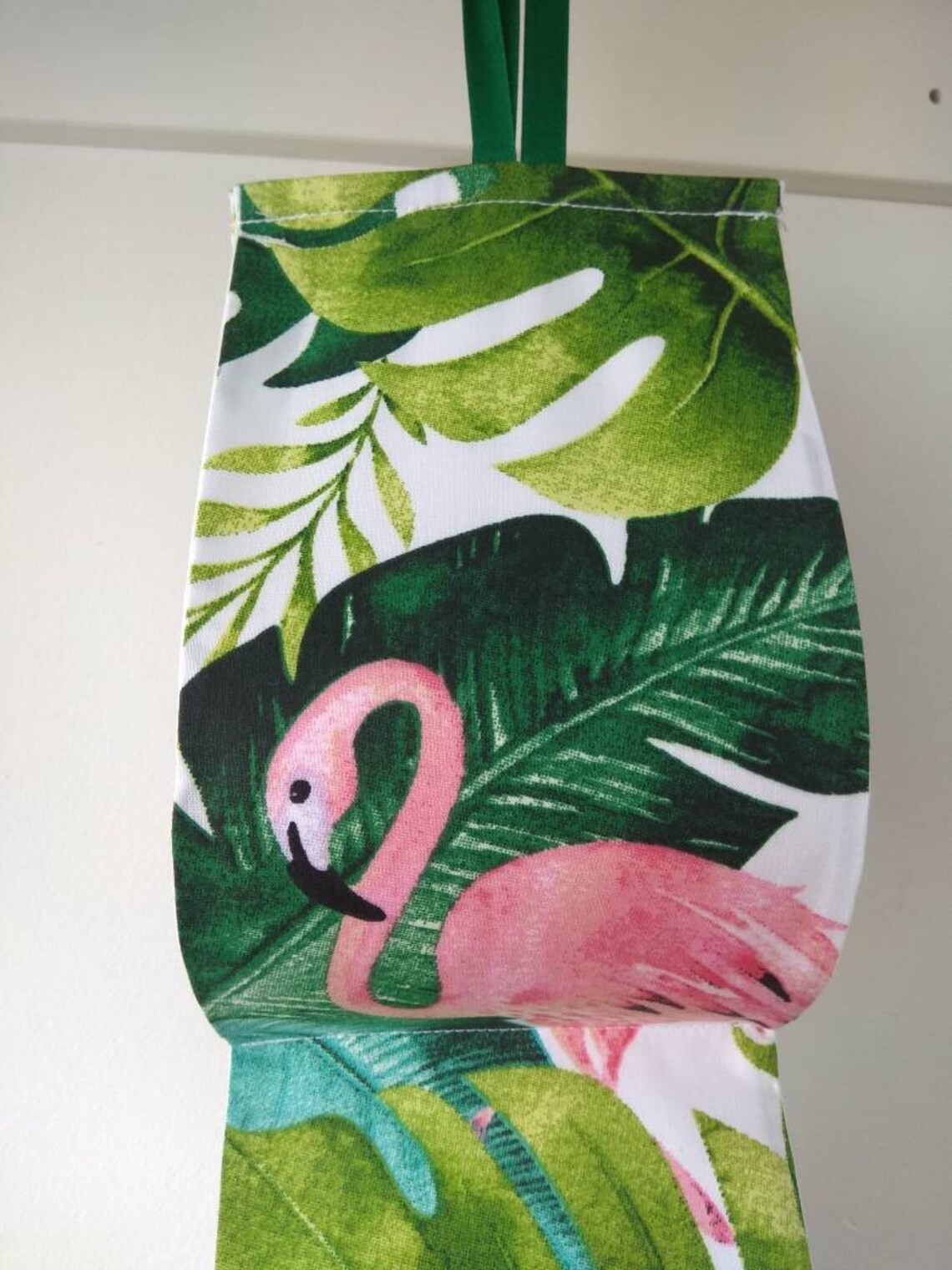 Toilet roll holder. Pink flamingos. Monstera leaf. Bath decor. Etsy