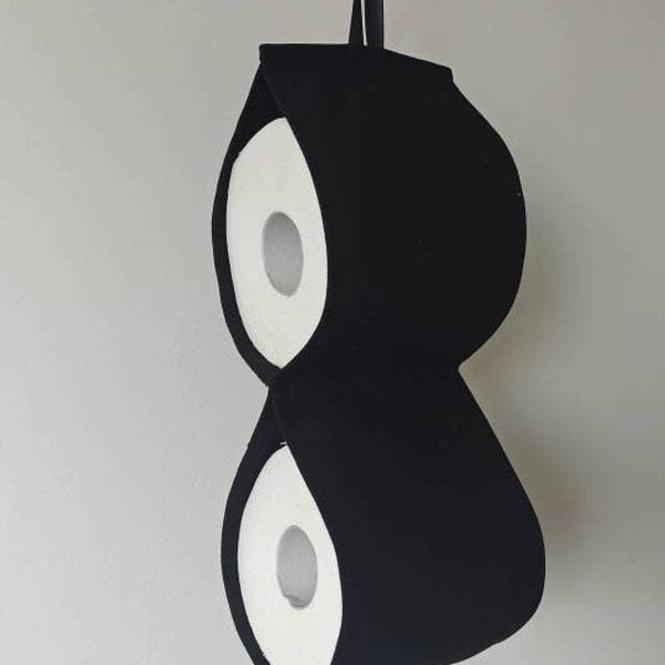 Black  toilet roll holder. Fabric toilet paper holder- black. Spare toilet roll holder. Bath decor. Hanging storage at 2- 5 rolls