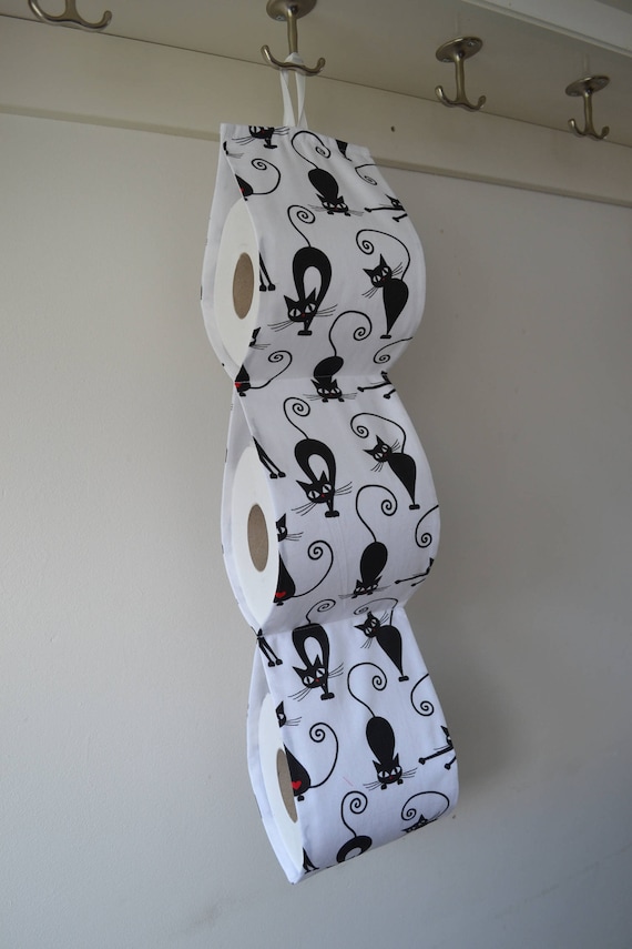 Hanging Toilet Roll Holder White Fabric With Black Cats Etsy