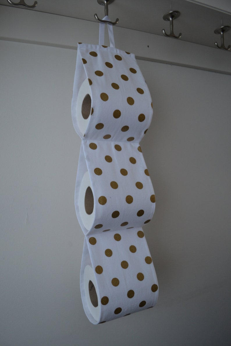 White Fabric Toilet Paper Holder With Gold Polka Dots/ Wall Etsy UK