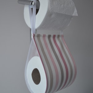 Porta rotolo di carta igienica di scorta con tessuto - bianco con strisce rosa e marroni