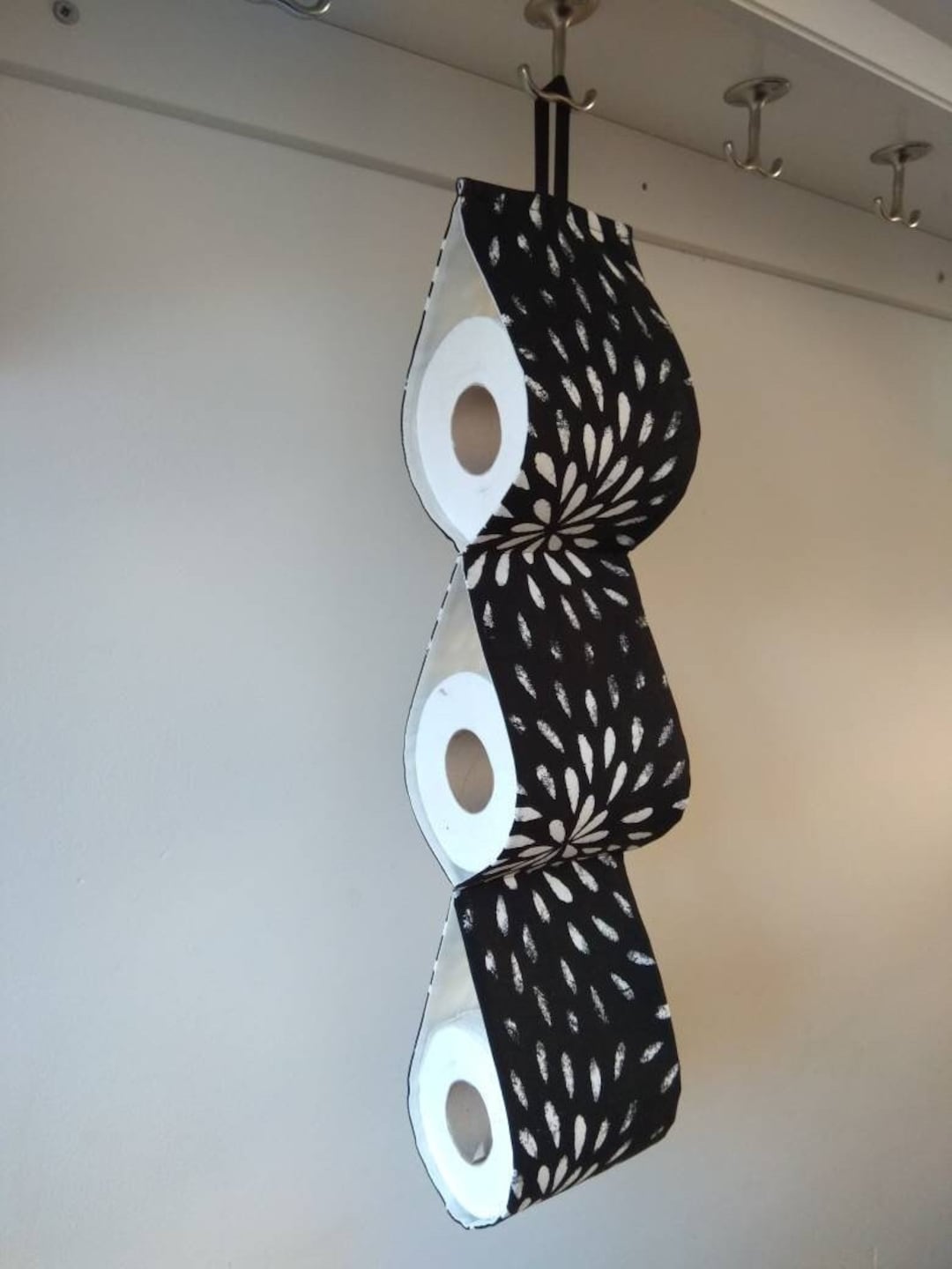 Black Fabric Toilet Roll Holder, Large Roll Storage, Caravan Storage