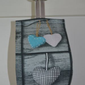 Bathroom storage. Fabric Toilet paper Holder. Door hanger. Storage at the wall / at 2 or 5 rolls / grey with blue hearts. image 3