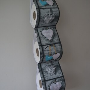 Bathroom storage. Fabric Toilet paper Holder. Door hanger. Storage at the wall / at 2 or 5 rolls / grey with blue hearts. image 1