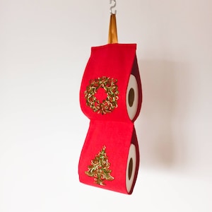 Decorazione natalizia in tessuto ricamato, porta carta igienica per albero di Natale, albero di Natale, Natale rosso e verde, regalo di Natale.