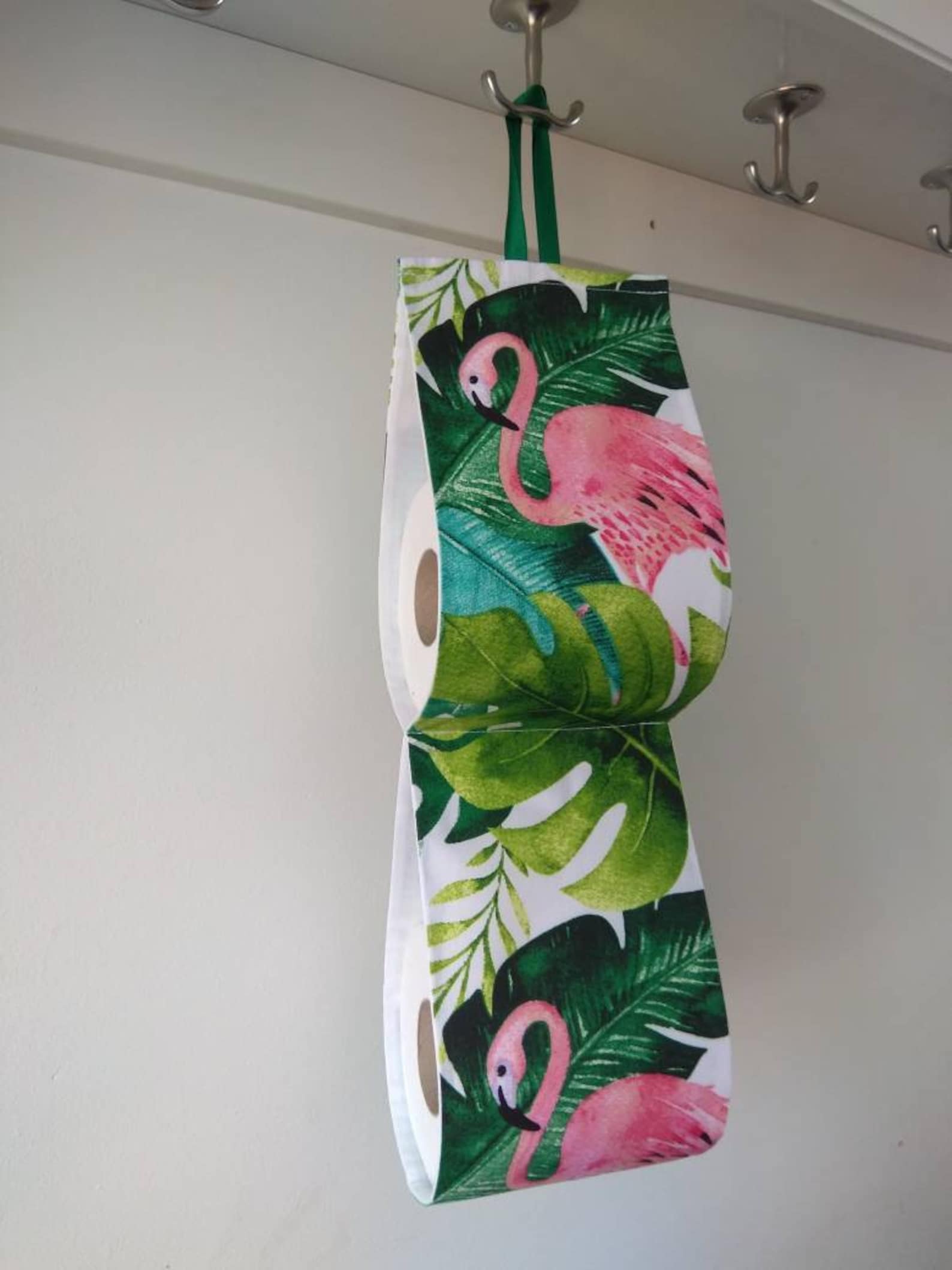 Pink Flamingos .toilet Roll Holder. Monstera Leaf. Bath Decor. Etsy