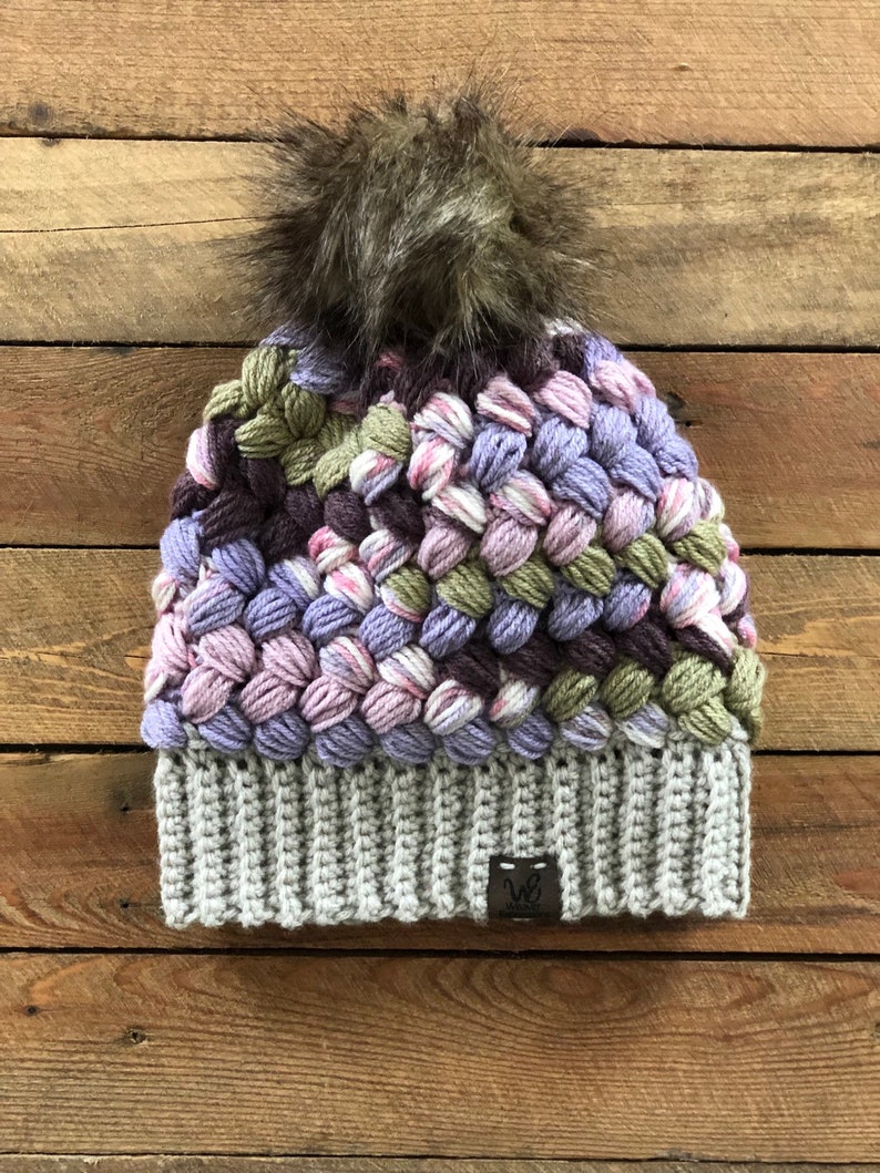 gray crochet US only Braidy Beanie hat handmade FREE SHIPPING purple