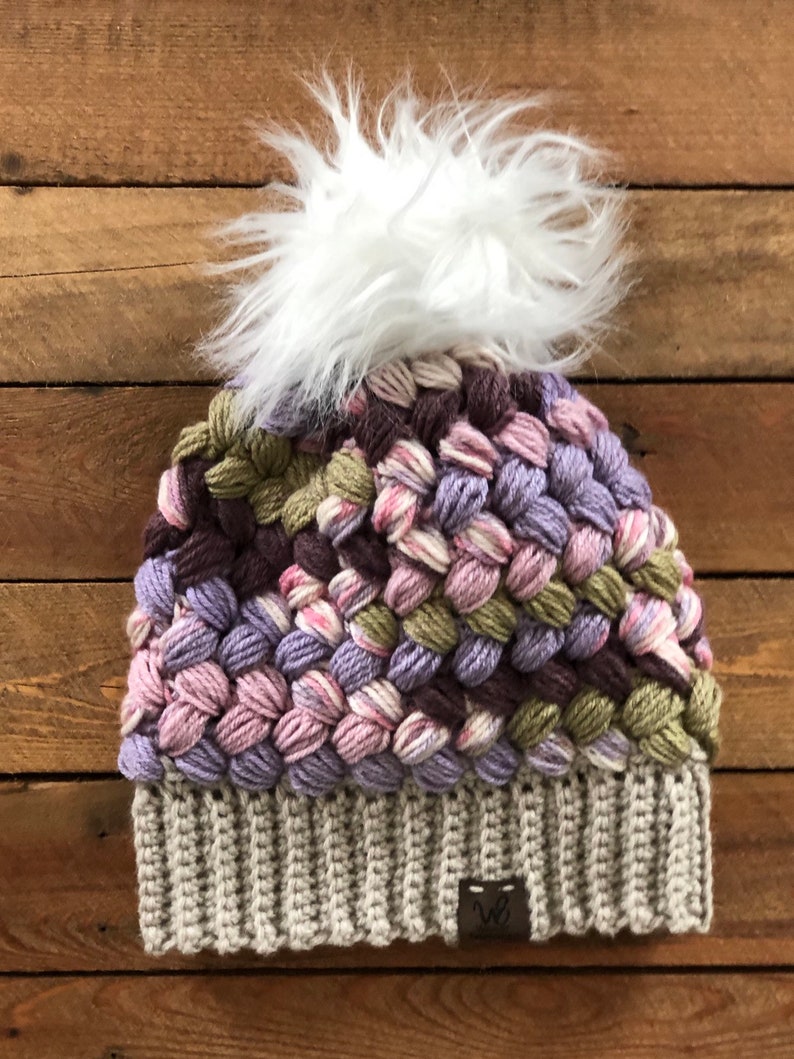 gray crochet US only Braidy Beanie hat handmade FREE SHIPPING purple
