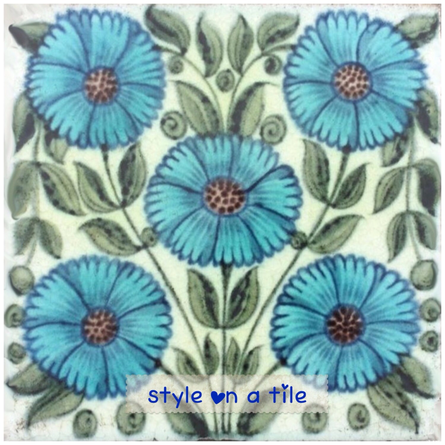 Lovely William De Morgan Light Blue Daisy 4 25 108mm Etsy