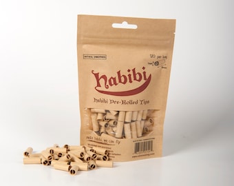 120 Habibi Pre-Rolled Tips, Biodegradable, Unrefined and Raw Cigarette Filters, 7mm Slim Rolling Paper Tips