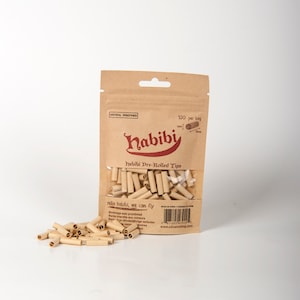 100 Habibi Pre-Rolled Tips, Biodegradable, Unrefined and Raw Cigarette Filters, 5mm Super Slim Rolling Paper Tips
