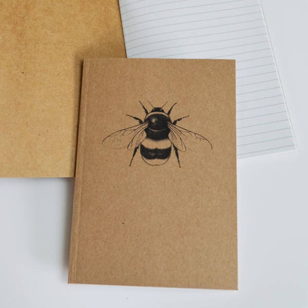 Bumblebee notebook. Recycled A6 notebook with bumble bee illustration. Eco-friendly notebook. Bumblebee gift.