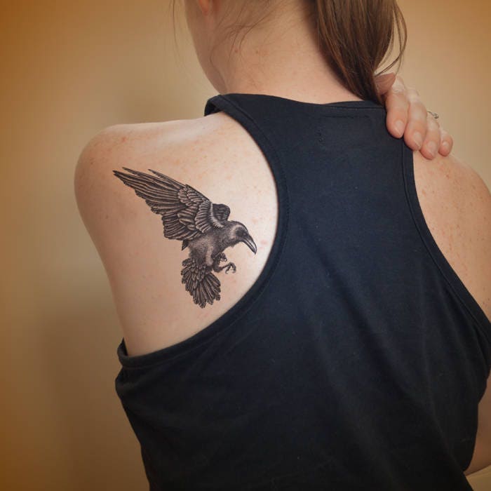 Large Raven temporary tattoo. Gothic tattoo. Halloween fancy | Etsy