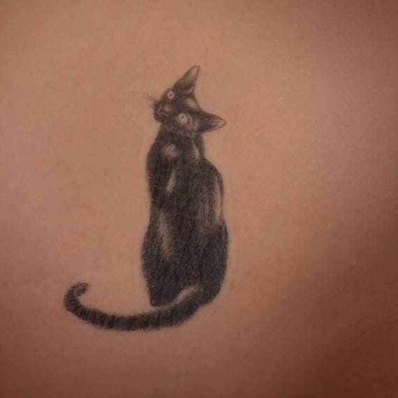 Tatouage Temporaire De Chat Noir Tatouage Danimal Tatouage Etsy