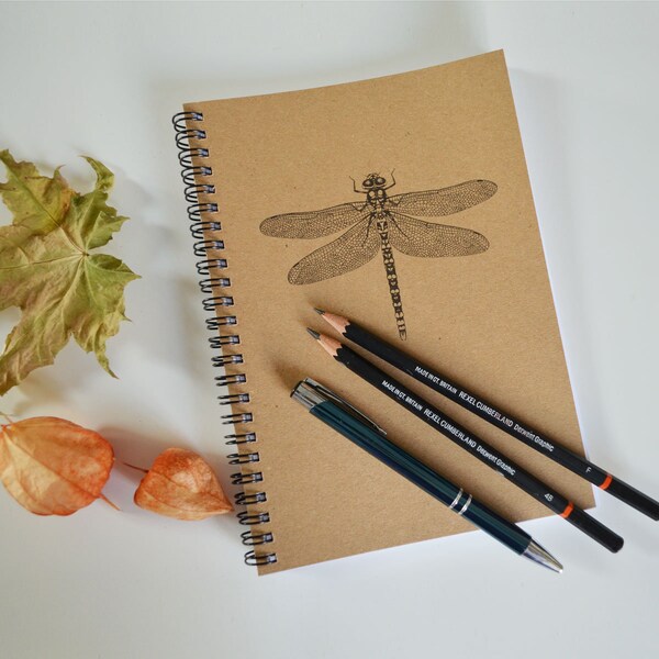 Dragonfly - A5 Ethical Journal. Ringbound spiral notebook. Blank sketchbook. Recycled Eco friendly FSC. Social enterprise. Insects.