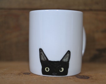 Hand painted animal mug cup - Cute  mug cup -Cat  mug cup- Black Cat