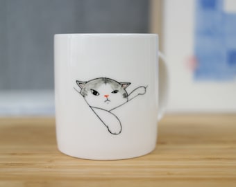 Hand painted animal mug cup - Cute  mug cup -Cat  mug cup- unique mug- Cute Cat - Cute Cat