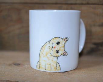 Hand painted animal mug cup - Cute  mug cup - Cat  mug - Cute cat -head slantwise cat