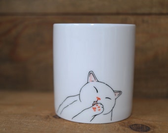 Taza de taza de animal pintada a mano - Taza linda -Taza de gato -Lavado de gato