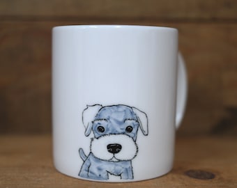 Taza de animales pintada a mano - Taza linda - taza de taza de perro - taza de perro - perro Schnauzer