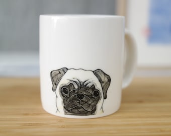 Hand painted animal mug cup - Cute mug cup -Pug mug cup _ Pug dog