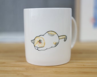 Hand painted animal mug cup - Cute  mug cup -Cat  mug cup- unique mug- Cute Cat - shyness cat