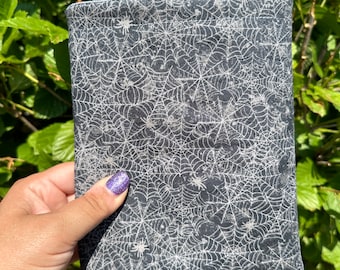 Spiderwebs Book Sleeve, spooky tablet sleeve, arachnid book cover, halloween Ipad sleeve, witchy bookish Book Cozy,  Book gift for friend