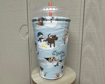 Naughty dog Cold Cup Sleeve, dog lover iced coffee cozy, coffee cozy sleeve, winter cup sleeve, coffee gift for mom, for coffee lover