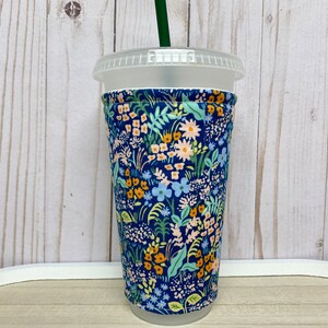 Rifle Paper Co Meadow Cup Sleeve, Floral iced coffee cozy for teens, green reusable cup sleeve, coffee gift for mom, Boho gift for teacher