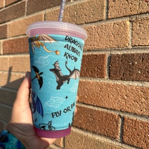 Licensed Fourth Wing Teal cup sleeve, Rebecca Yarros Empyrean iced coffee cozy, Tairn and Andarna merch, Fourth wing gift for friend