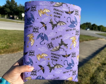 Fourth Wing purple lavender dragon Book Sleeve, Licensed Rebecca Yarros bag organizer, Romantasy Kindle cozy, Tairn and Andarna merch