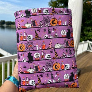 Witchy bookshelf Book Sleeve, spooky tablet sleeve, purple book cover, halloween Ipad sleeve, witchy core Book Cozy,  Book gift for friend