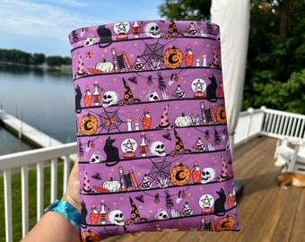 Witchy bookshelf Book Sleeve, spooky tablet sleeve, purple book cover, halloween Ipad sleeve, witchy core Book Cozy,  Book gift for friend