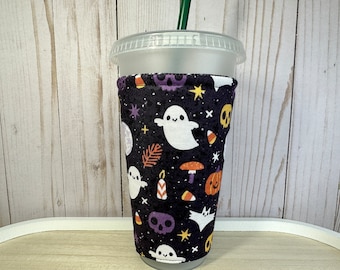 Tasse à café fantômes mignon douillet, manchon de tasse de maïs bonbon pour boissons glacées, café effrayant confortable pour adolescent, cadeau d'Halloween pour enseignant