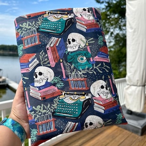 Moonstone Manor Book Sleeve, spooky tablet sleeve, skulls book cover, halloween Ipad sleeve, witchy bookish Book Cozy,  Book gift for friend