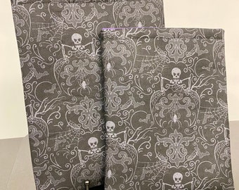 Halloween Skull Book Sleeve, Fall tablet sleeve, Ipad sleeve, Padded book cover, Book Cozy, Paperback, hardcover