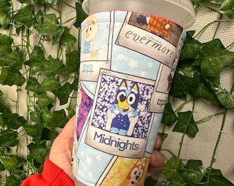 Swift Heeler iced coffee sleeve, eras accessories gift for girls, TS Blue dog album drink cozy, heeler gift for mom, muffin, reputation