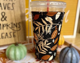 Manga de café reutilizable de otoño, regalo para los amantes del café, café caliente acolchado acogedor, cubierta de taza fría, manga de bebida mediana, cuello de café, portavasos
